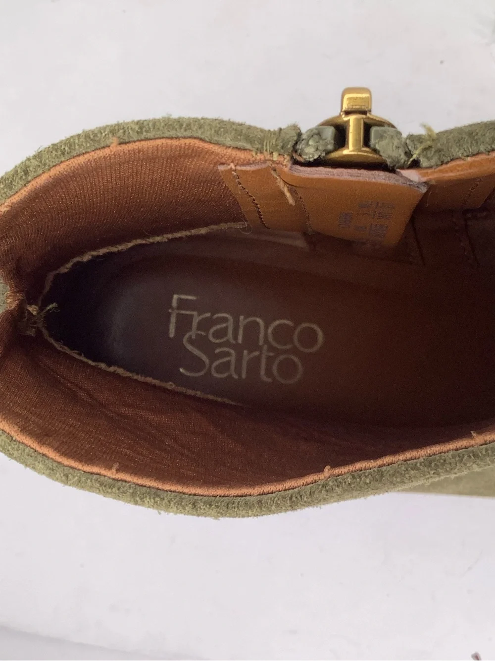 Franco Sarto  Green Suede Leather Chelsea Women Ankle Boots Sz 7.5 Equestrian